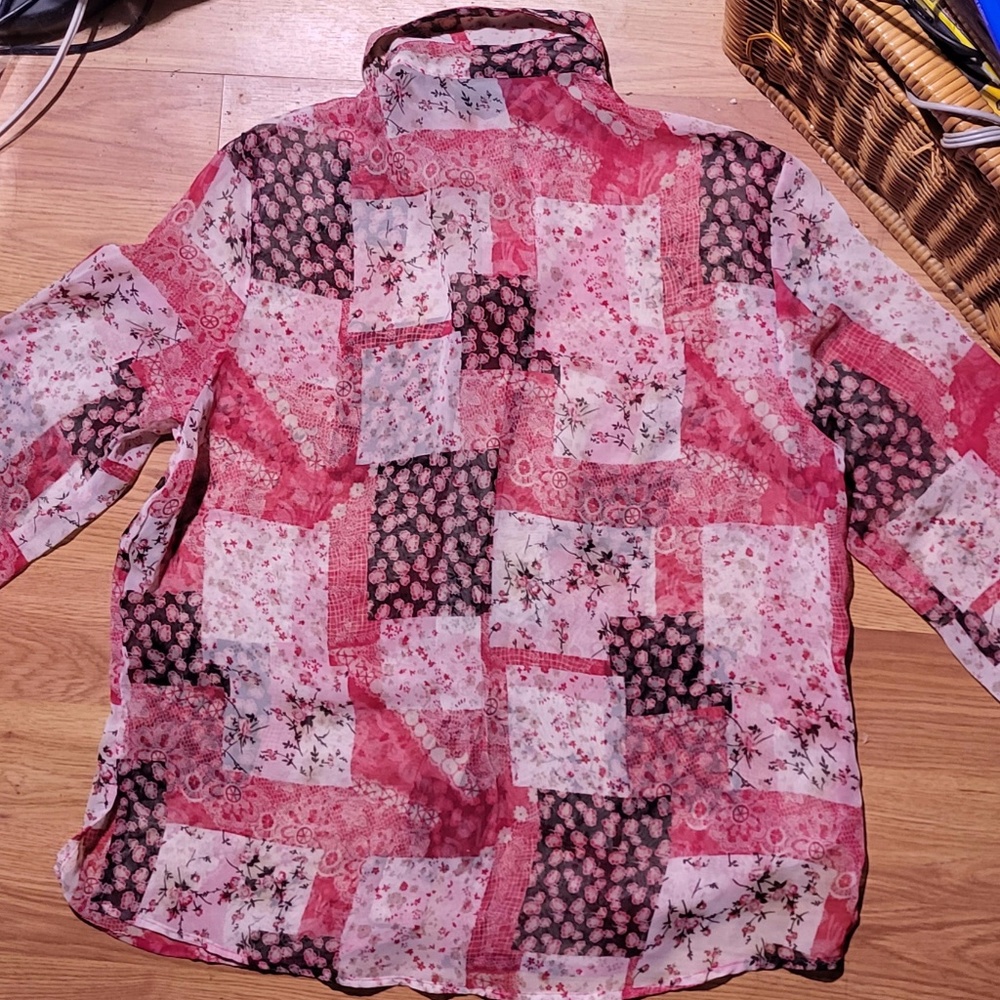 Notations Clothing Co. Multicolored Patchwork Faux Chiffon Blouse L - Picture 2 of 4
